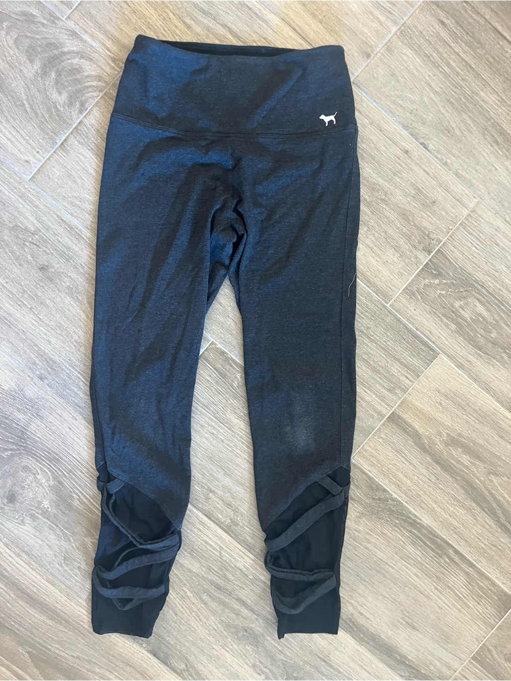 Black Kids Athletic Leggings with Crisscross Hem